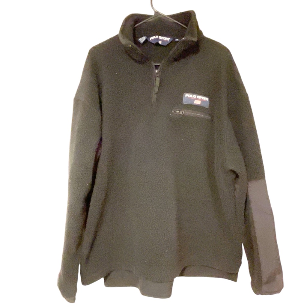 Vtg Polo Sport Ralph Lauren Black Pullover Mens Medium 1/4 Zip Fleece Sherpa